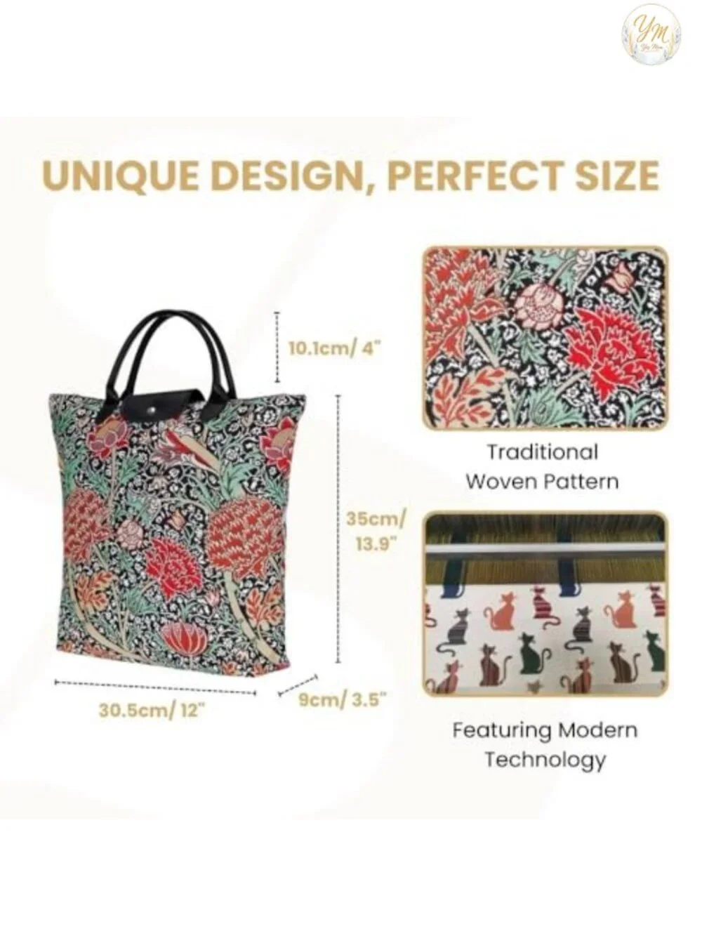 Foldable Reusable Grocery Shopping Tote Bag with Zipper